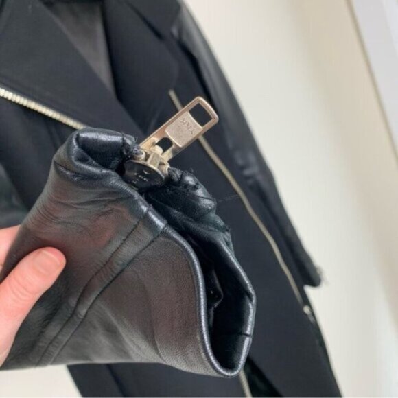 Aritzia Mackage Dale Wool Trench Coat Asymmetrical Leather Sleeves Black XXS - Picture 12 of 16